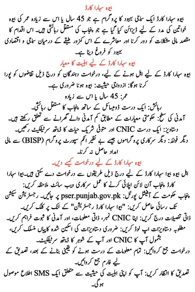 Bewa Sahara Card Punjab Online Apply
